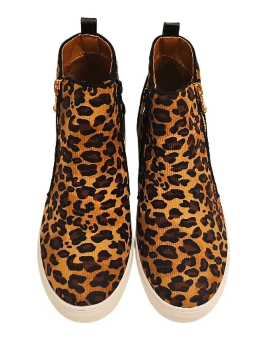 Leopard Print Side-Zip Wedge Sneakers For Women Faux Leather Upper Rubber Sole C